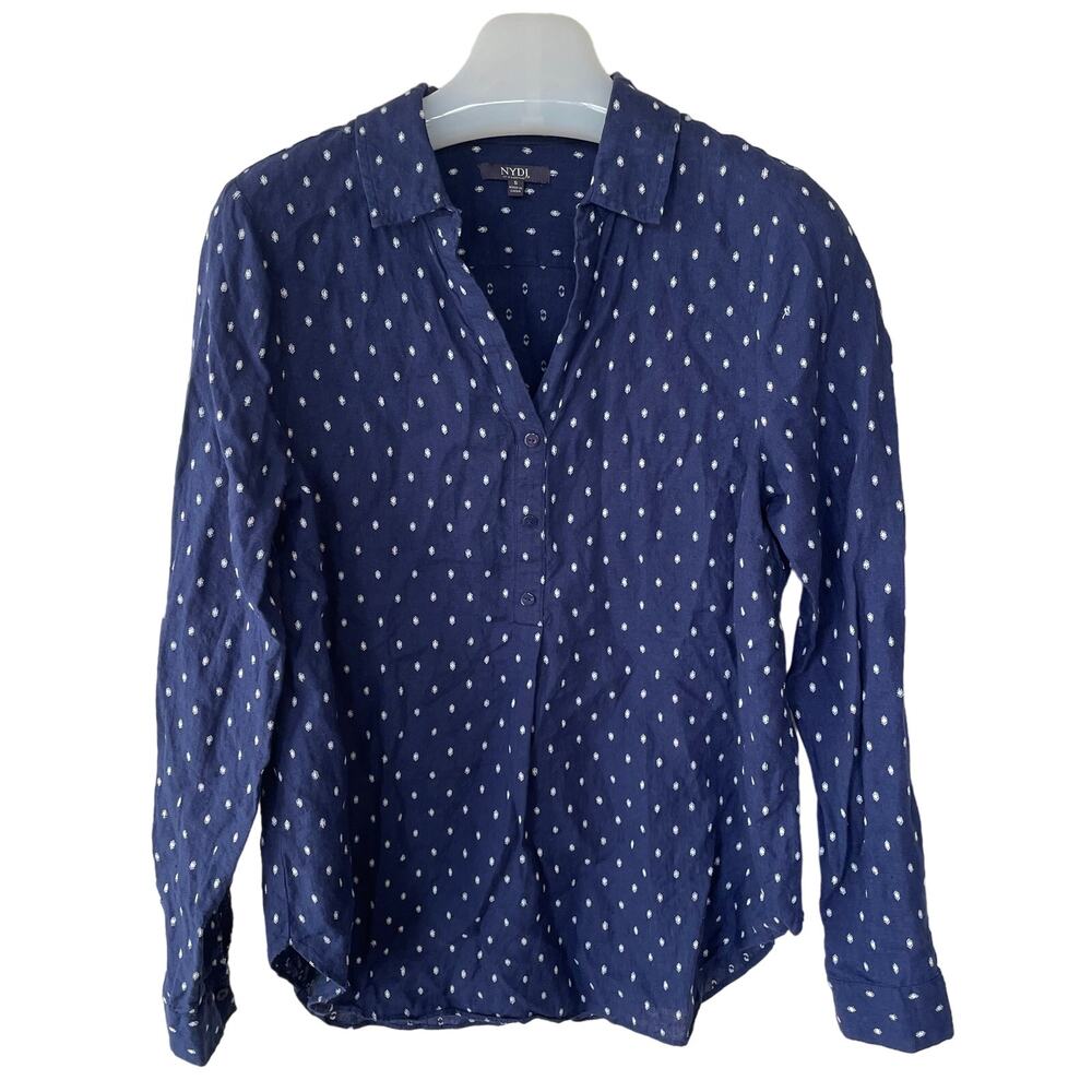 NYDJ Linen Popcorn top blue half Buttondown blouse size S